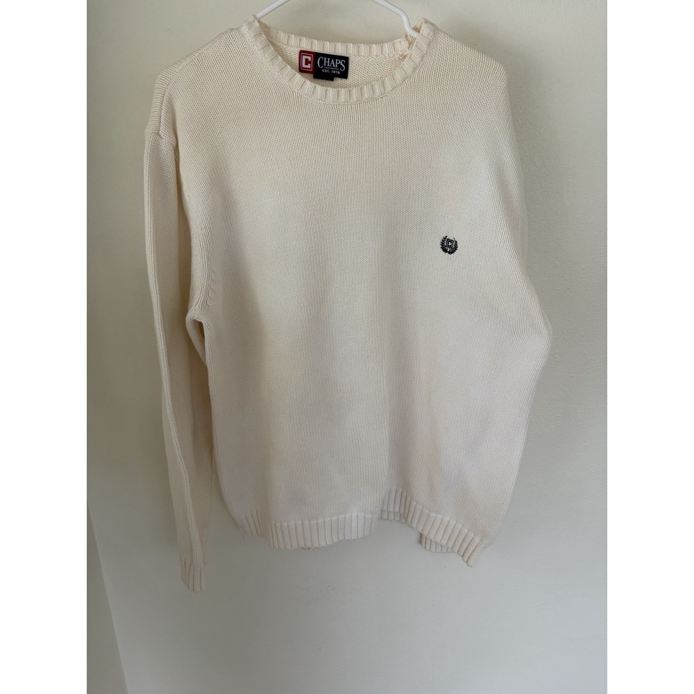 Chaps Ralph Lauren Men's Sweater Pullover 100% Cotton Size XL Cream Long‎ Sleeve